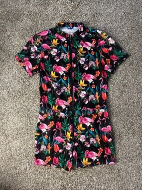 Tropical Flamingo Romper - Vibrant Floral Print
